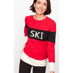 TALBOTS Red Black Color Block SKI Sweater Sz 2XP Preppy Quiet Lux Lounge Comfy